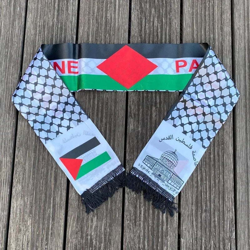 Palestine Scarf 130Cm * 14Cm Printed Satin Face National Day Flag Palace Map Scarf Shawl over $10 Free Shipping