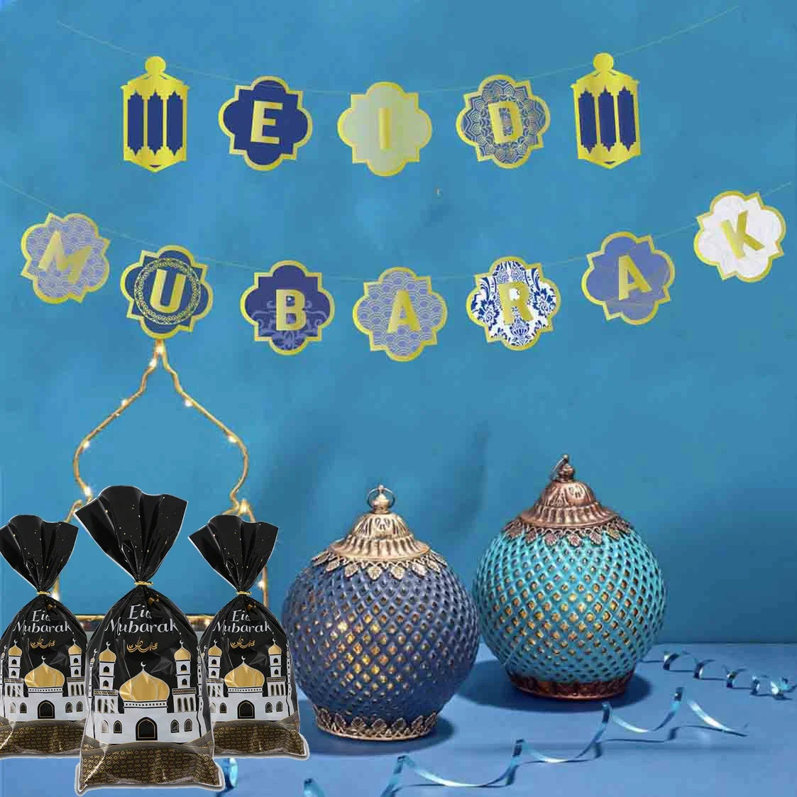 25/50Pcs Eid Mubarak Gift Bags Plastic Candy Cookie Bag Ramadan Decoration 2024 Islamic Muslim Party Supplies Eid Al-Fitr 2024