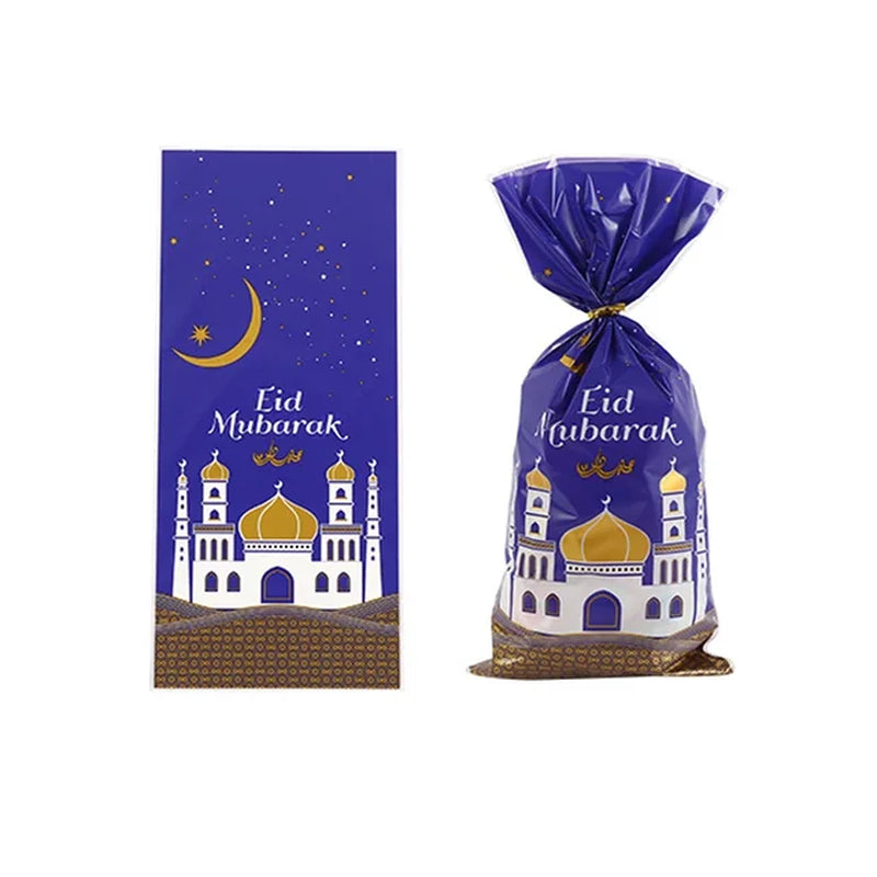 25/50Pcs Eid Mubarak Gift Bags Plastic Candy Cookie Bag Ramadan Decoration 2024 Islamic Muslim Party Supplies Eid Al-Fitr 2024