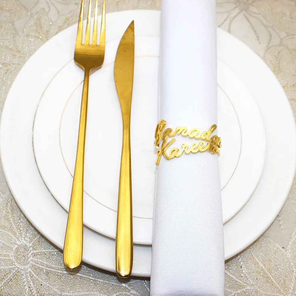 1PC Ramadan Napkin Rings Alloy Letter Moon Napkin Buckle Ramadan Decoration 2024 Eid Mubarak Dinner Gold Napkin Ring Table Decor