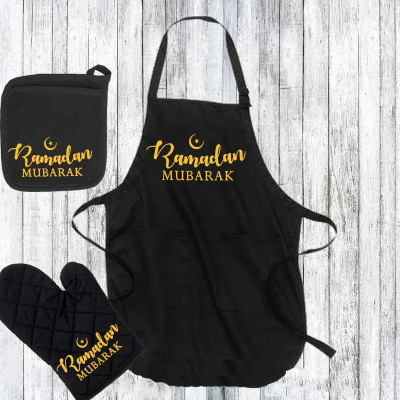 Ramadan Mubarak Kitchen Apron Pot Holder Mitt Happy Eid Al-Adha Iftar Muslim Islamic Kareem Friend Family Dinner Decoration Gift