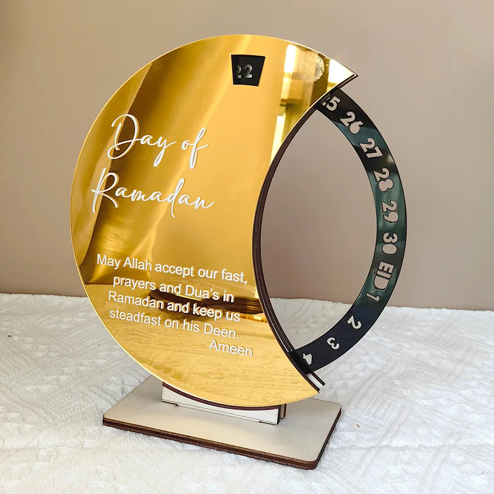 Creative Ramadan Countdown Calendar Wooden Acrylic Day of Ramadan Kareem Festival Reminder Rotating Calendar Desktop Ornament