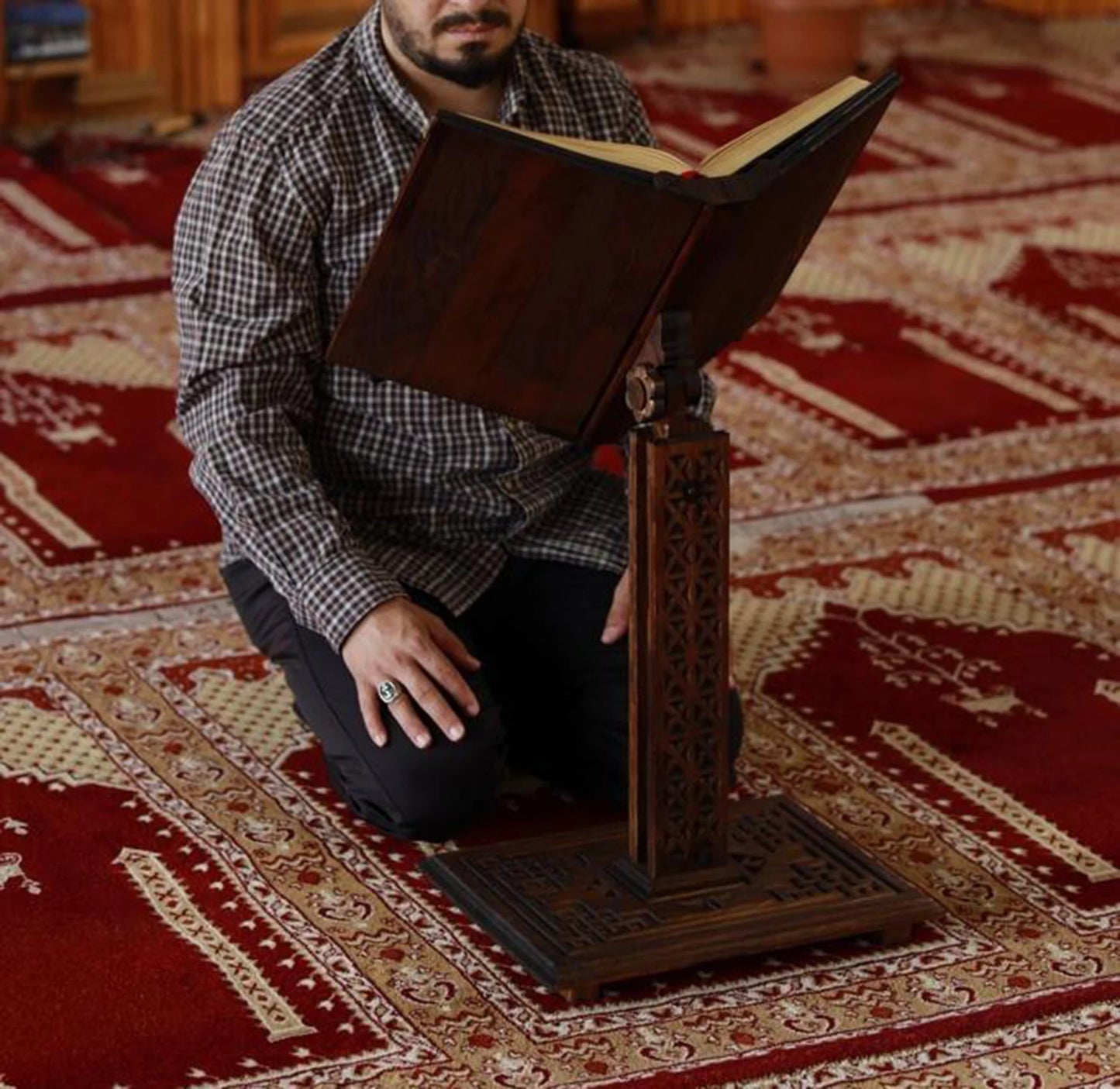Wood Book Stand - Height Adjustable Large Book Display - Quran, Bible, Torah Holder Lectern - Prayer Book Holder - Thanksgiving Bible Gift D