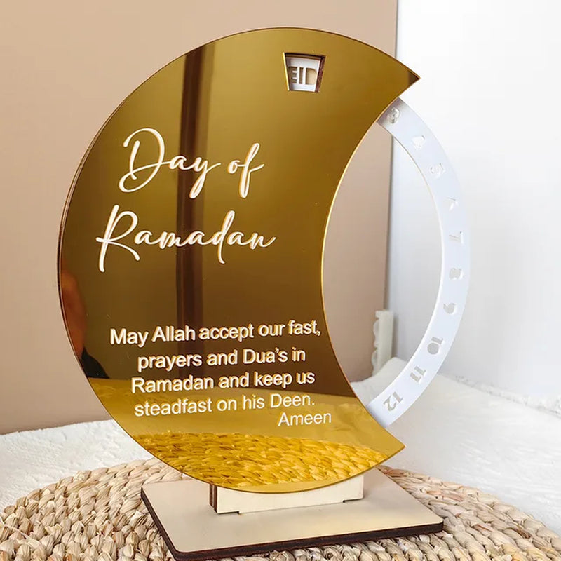 Creative Ramadan Countdown Calendar Wooden Acrylic Day of Ramadan Kareem Festival Reminder Rotating Calendar Desktop Ornament