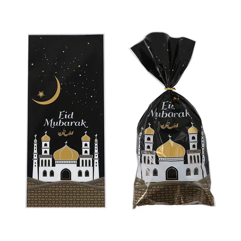 25/50Pcs Eid Mubarak Gift Bags Plastic Candy Cookie Bag Ramadan Decoration 2024 Islamic Muslim Party Supplies Eid Al-Fitr 2024