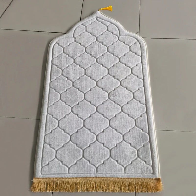 Flannel Prayer Mat Worship Blanket Worship Kneel Embossing Floor Carpets Non-Slip Soft Portable Travel Prayer Rug Ramadan Gift