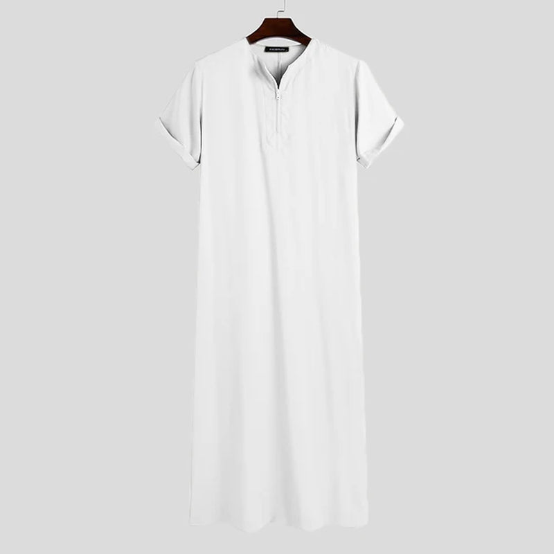 2024 Men'S Muslim Jubba Thobe Solid Color Vintage Stand Collar Long Sleeve Robes Abaya Casual Male Islamic Arabic Kaftan