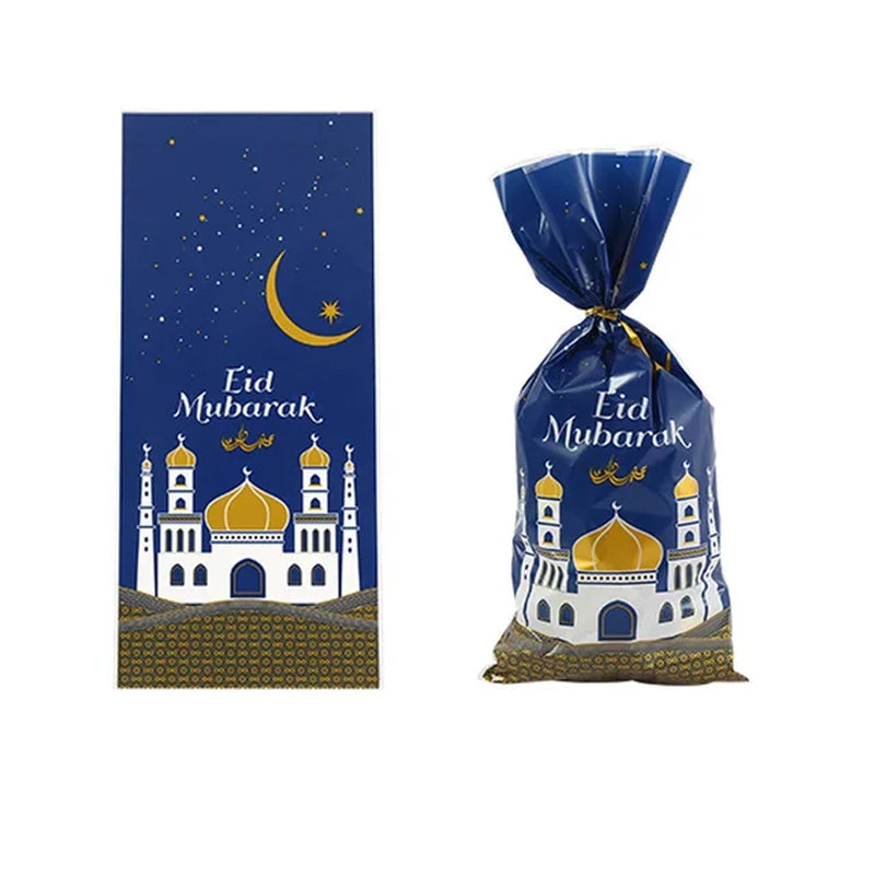 25/50Pcs Eid Mubarak Gift Bags Plastic Candy Cookie Bag Ramadan Decoration 2024 Islamic Muslim Party Supplies Eid Al-Fitr 2024