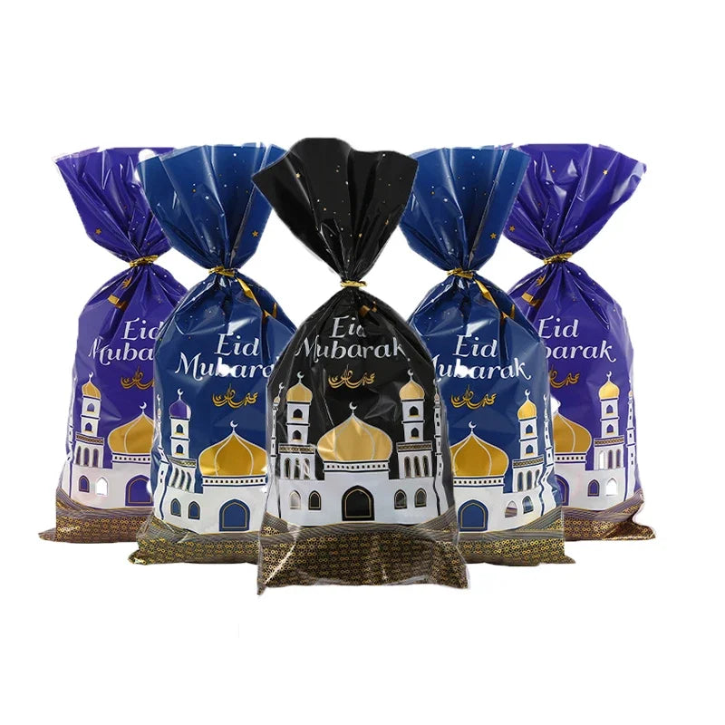 25/50Pcs Eid Mubarak Gift Bags Plastic Candy Cookie Bag Ramadan Decoration 2024 Islamic Muslim Party Supplies Eid Al-Fitr 2024