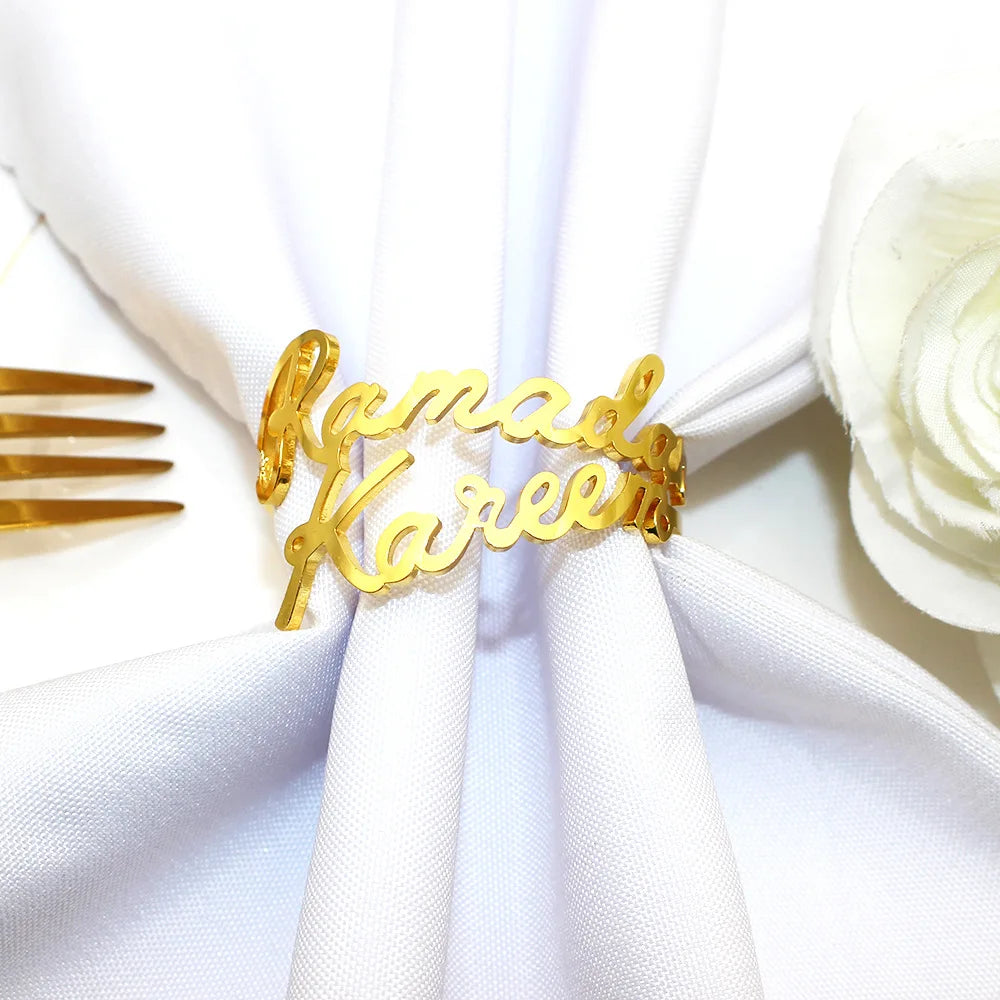 1PC Ramadan Napkin Rings Alloy Letter Moon Napkin Buckle Ramadan Decoration 2024 Eid Mubarak Dinner Gold Napkin Ring Table Decor