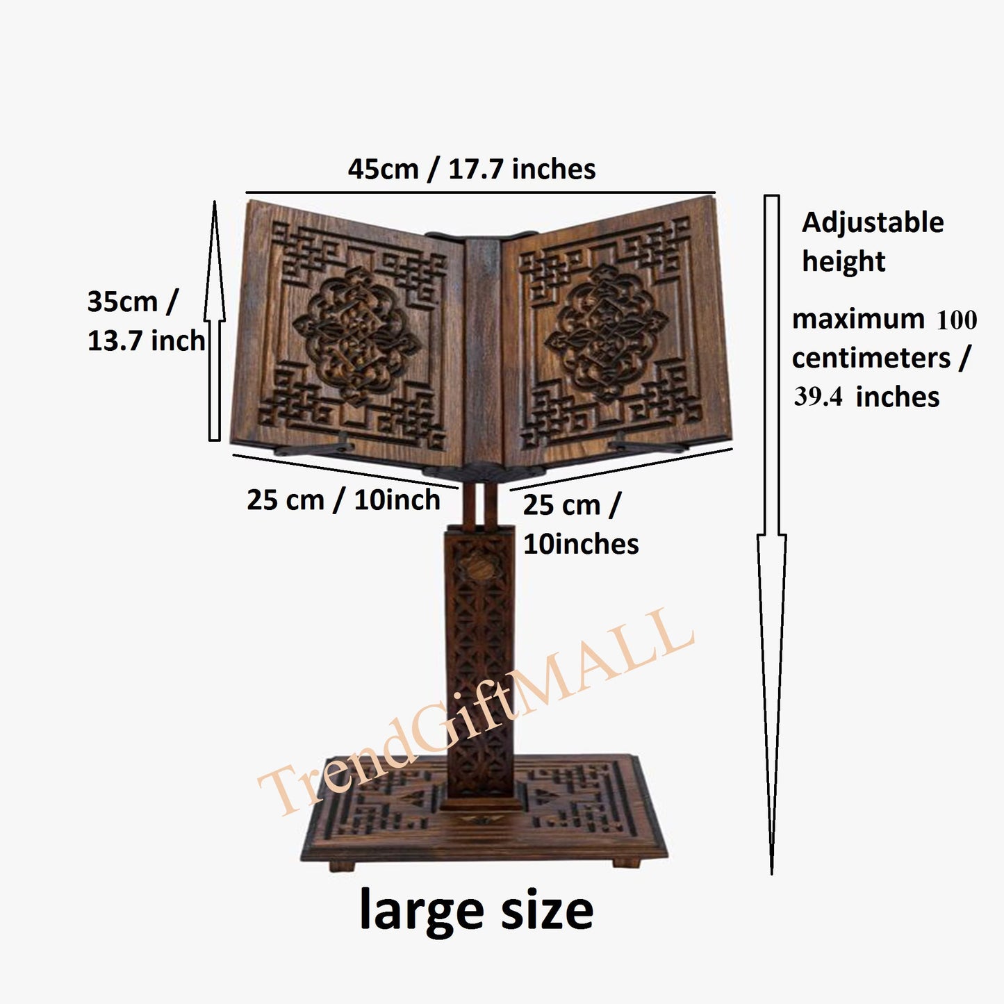 Wood Book Stand - Height Adjustable Large Book Display - Quran, Bible, Torah Holder Lectern - Prayer Book Holder - Thanksgiving Bible Gift D