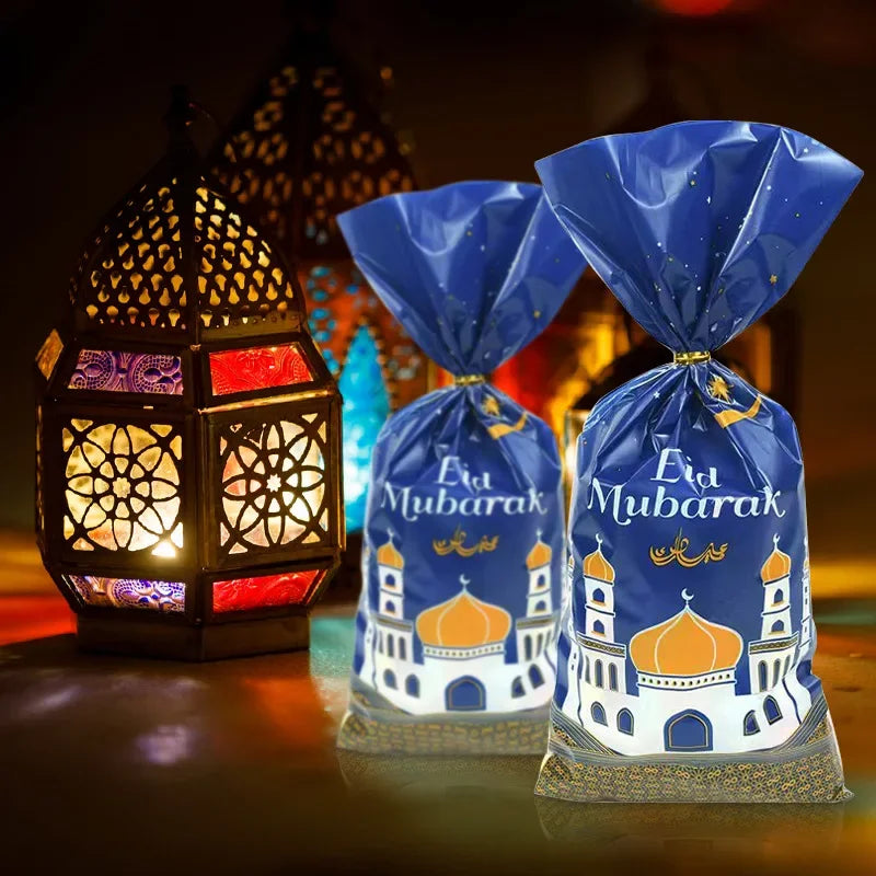 25/50Pcs Eid Mubarak Gift Bags Plastic Candy Cookie Bag Ramadan Decoration 2024 Islamic Muslim Party Supplies Eid Al-Fitr 2024