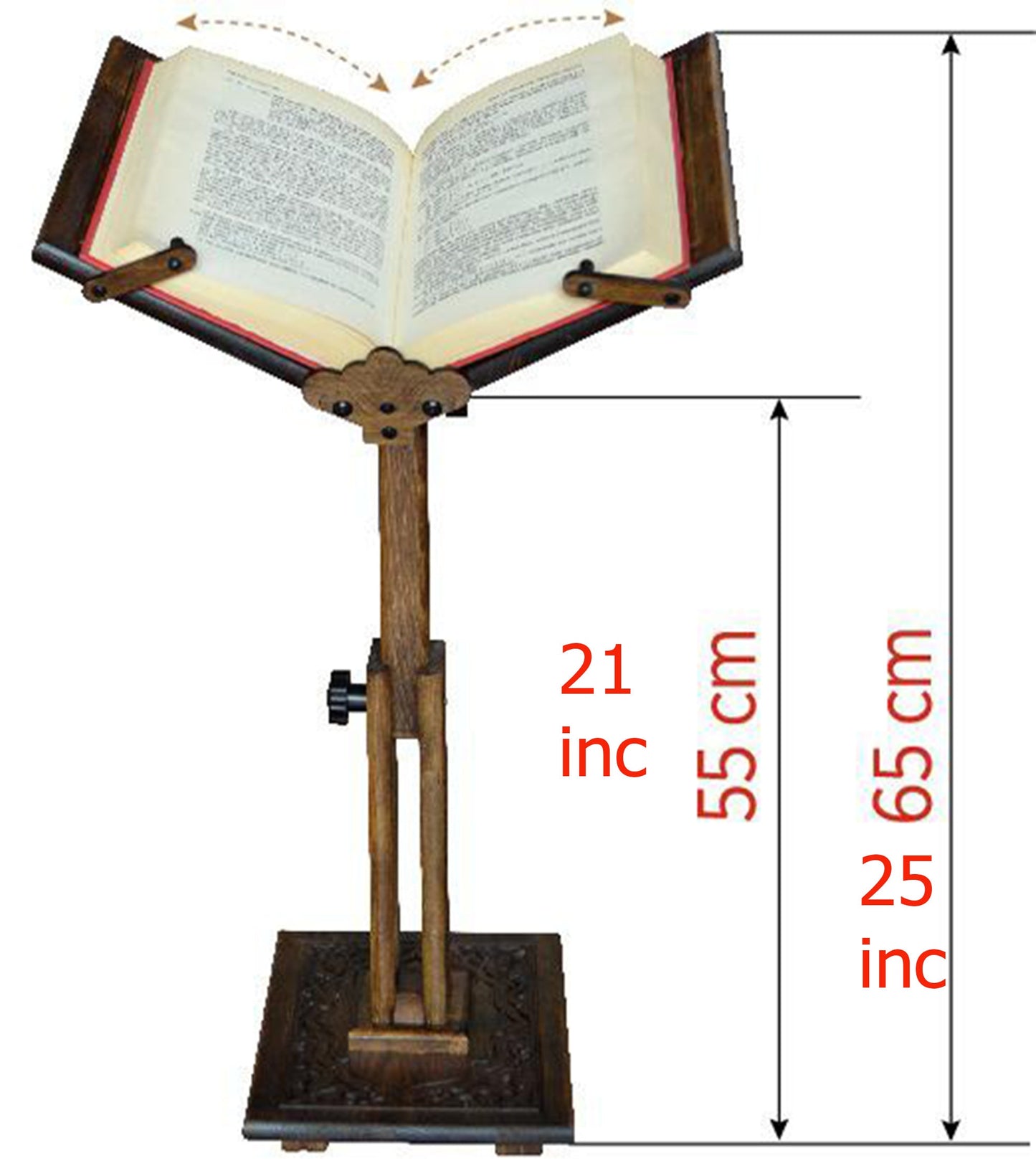 Wood Book Stand - Height Adjustable Large Book Display - Quran, Bible, Torah Holder Lectern - Prayer Book Holder - Thanksgiving Bible Gift D