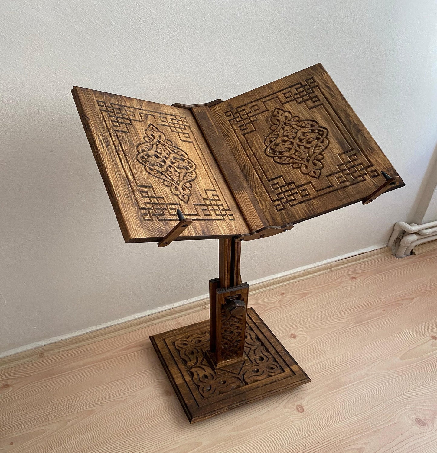 Wood Book Stand - Height Adjustable Large Book Display - Quran, Bible, Torah Holder Lectern - Prayer Book Holder - Thanksgiving Bible Gift D