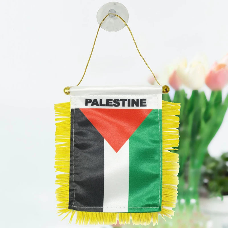 1Pcs Palestine Small Hanging Flag Double Sided Tassel with Sucking Disc Car Decoration Mini Pennant