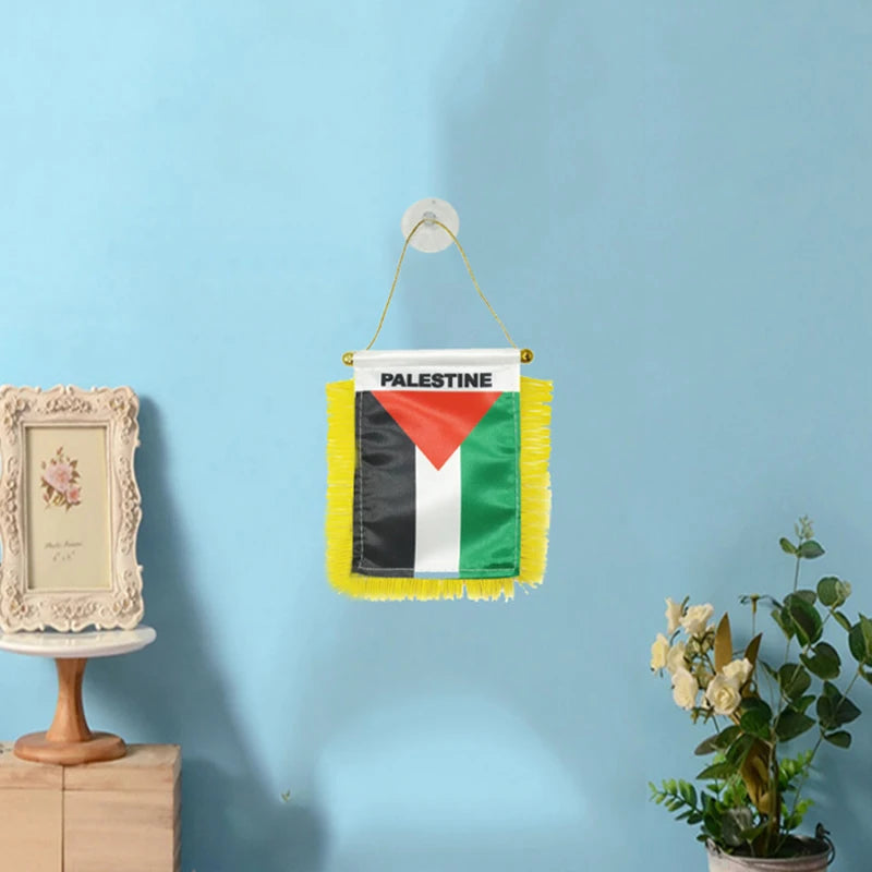 1Pcs Palestine Small Hanging Flag Double Sided Tassel with Sucking Disc Car Decoration Mini Pennant