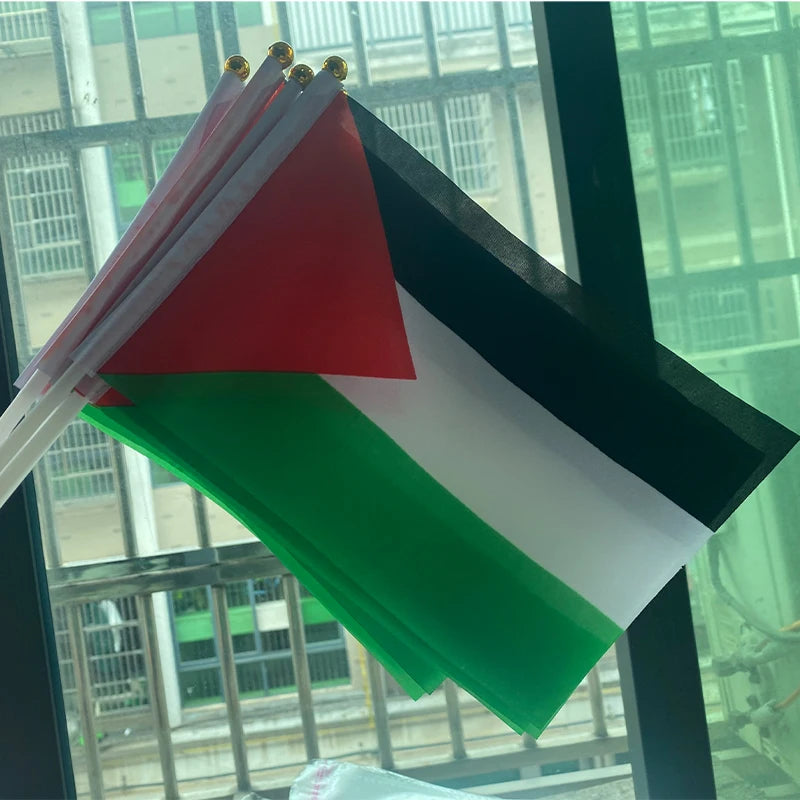 50Pcs Small Palestine Hand Flag 14*21CM the Hand National Flag with Pole Palestine Handing Flag