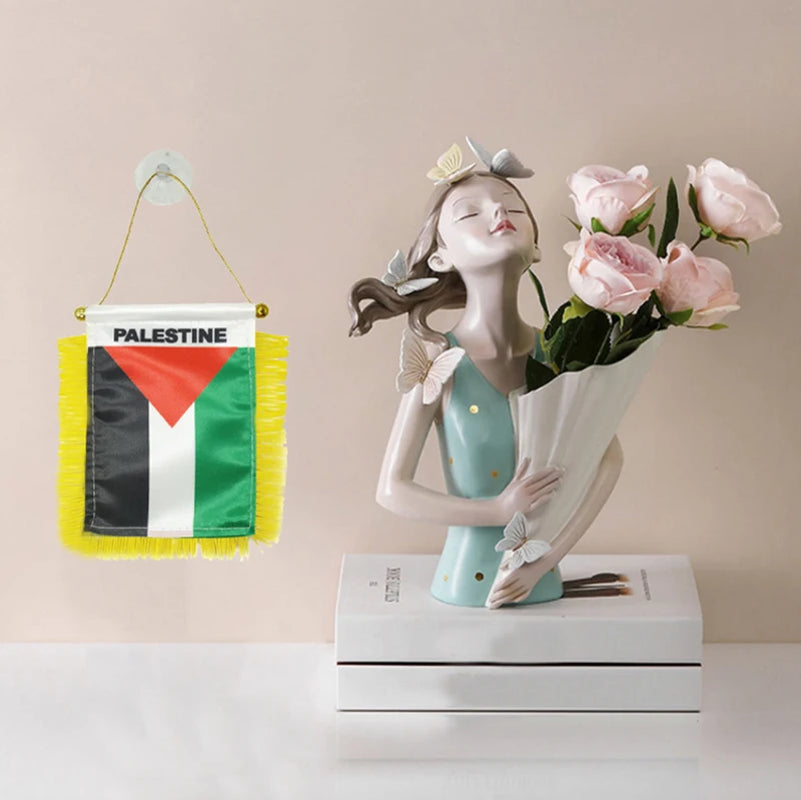 1Pcs Palestine Small Hanging Flag Double Sided Tassel with Sucking Disc Car Decoration Mini Pennant