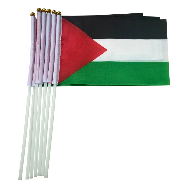 50Pcs Small Palestine Hand Flag 14*21CM the Hand National Flag with Pole Palestine Handing Flag