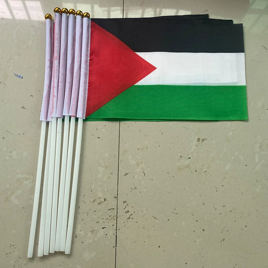 50Pcs Small Palestine Hand Flag 14*21CM the Hand National Flag with Pole Palestine Handing Flag