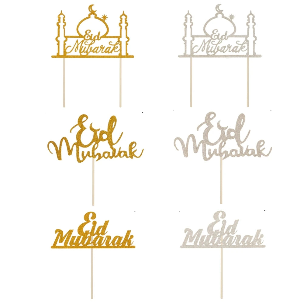 Eid Mubarak Acrylic Cake Toppers Golden Castle Moon Cupcake Topper for Ramadan Islamic Muslim Festival Party Cake DIY Decoration