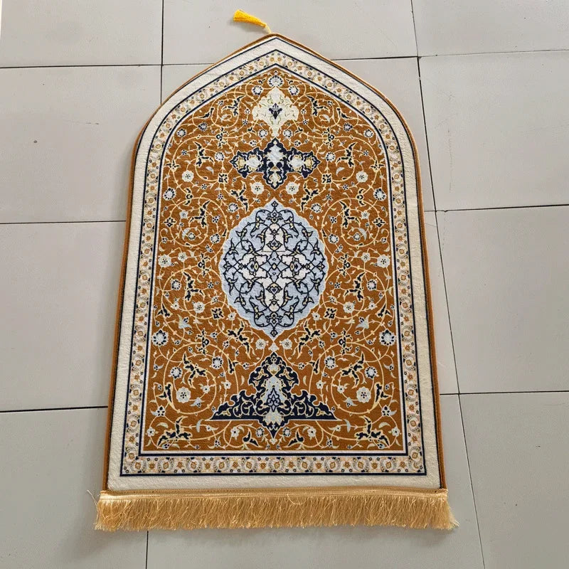 Bohemia Printed Prayer Mat for Muslim Ramadan Flannel Carpet Worship Kneel Embossing Non-Slip Travel Prayer Rug Ramadan Gift