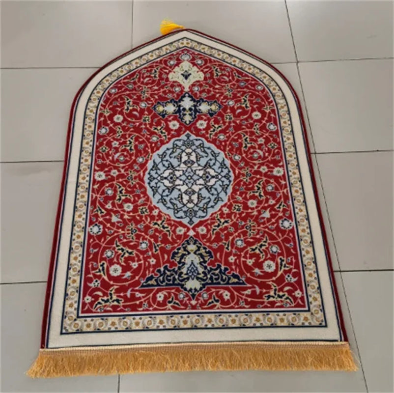 Bohemia Printed Prayer Mat for Muslim Ramadan Flannel Carpet Worship Kneel Embossing Non-Slip Travel Prayer Rug Ramadan Gift