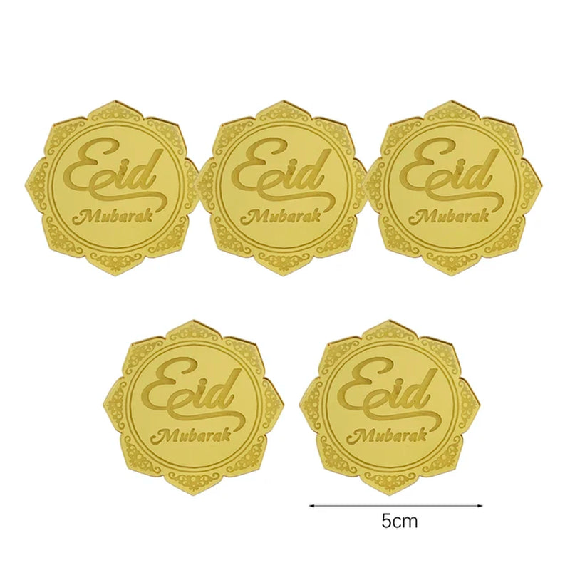 Eid Mubarak Acrylic Cake Toppers Golden Castle Moon Cupcake Topper for Ramadan Islamic Muslim Festival Party Cake DIY Decoration