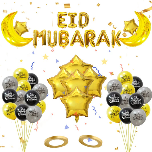 Eid Mubarak Decoration Black Gold Silver Balloons Moon Star Foil Balloon Balloons for Home Outdoor Ramadan Mubarak Eid Ul Fitr