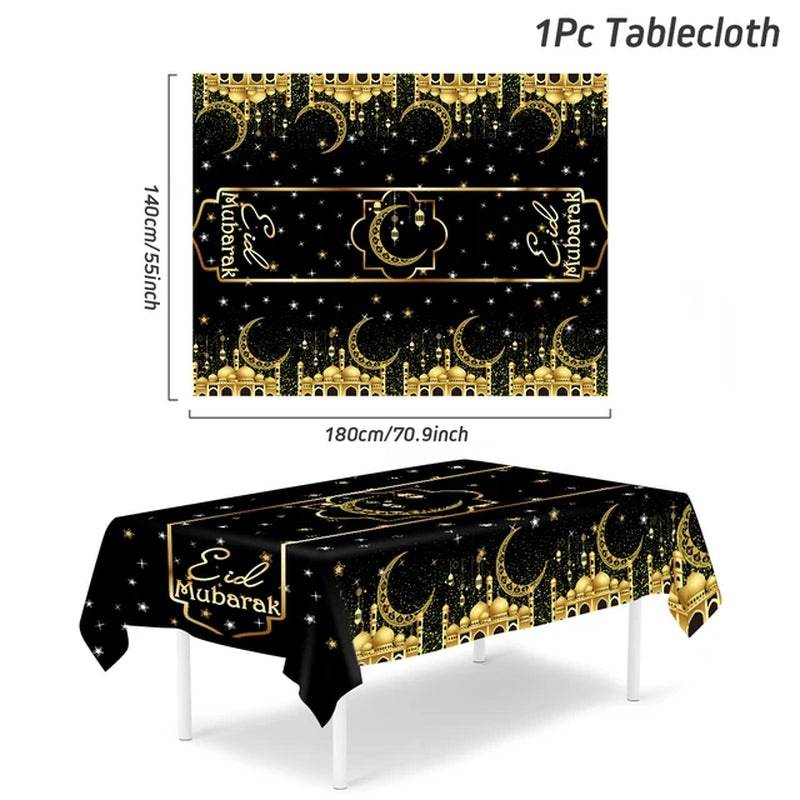 Eid Mubarak Tablecloth Table Cover Ramadan Decorations for Home 2024 Muslim Eid Mubarak Table Cloths Eid Mubarak Party Supplies