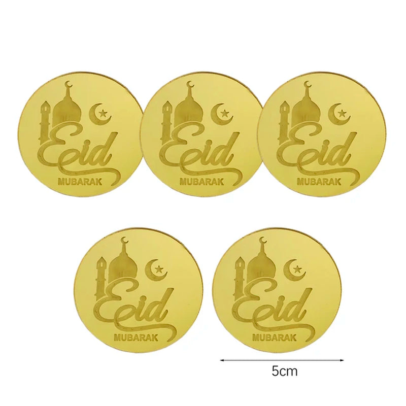 Eid Mubarak Acrylic Cake Toppers Golden Castle Moon Cupcake Topper for Ramadan Islamic Muslim Festival Party Cake DIY Decoration