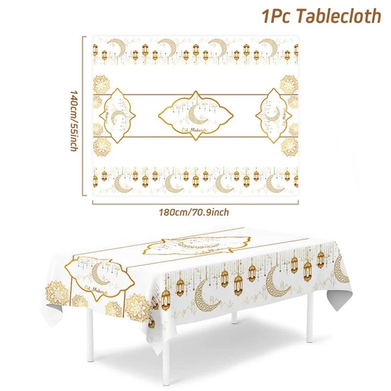 Eid Mubarak Tablecloth Table Cover Ramadan Decorations for Home 2024 Muslim Eid Mubarak Table Cloths Eid Mubarak Party Supplies