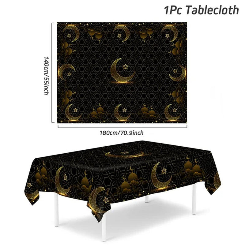 Eid Mubarak Tablecloth Table Cover Ramadan Decorations for Home 2024 Muslim Eid Mubarak Table Cloths Eid Mubarak Party Supplies