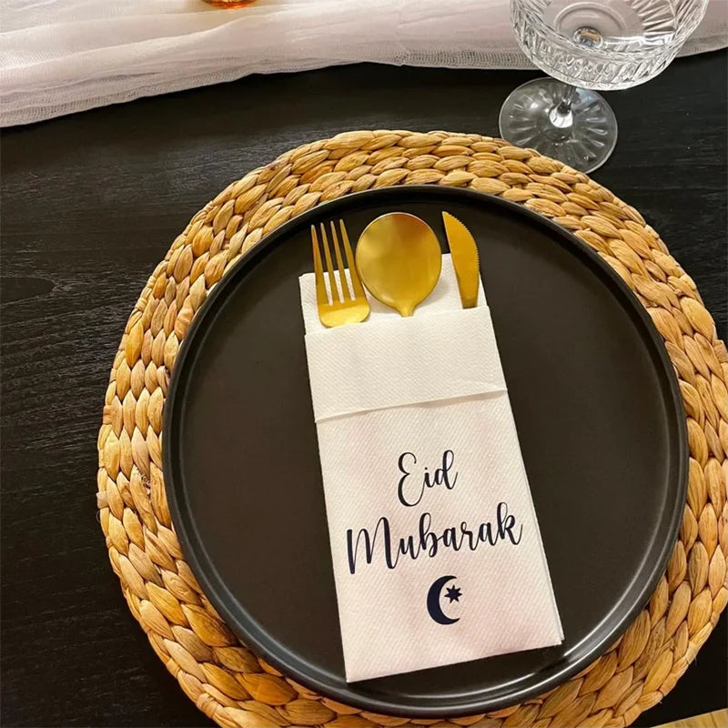 5Pcs Eid Ramadan Mubarak Paper Napkins Cutlery Holders Muslim Islamic Kareem Family Friend Iftar Decoration Table Place Setting