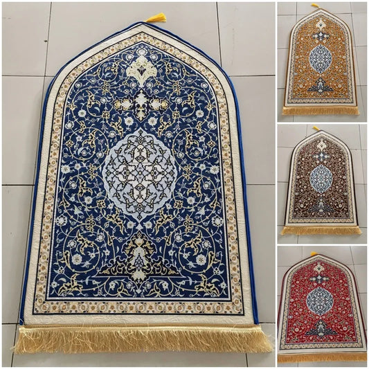 Bohemia Printed Prayer Mat for Muslim Ramadan Flannel Carpet Worship Kneel Embossing Non-Slip Travel Prayer Rug Ramadan Gift