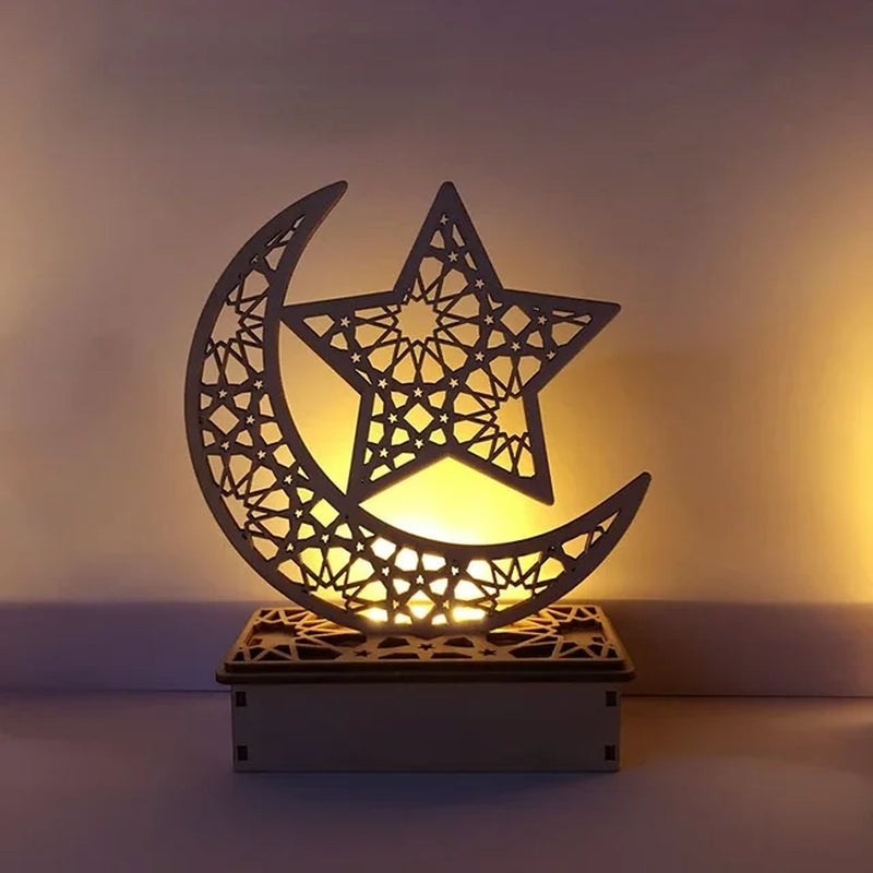 EID Mubarak Wooden Ornament Moon LED Candle Light Ramadan Decoration for Home Islamic Muslim Party Decoration Kareem Eid Al Adha